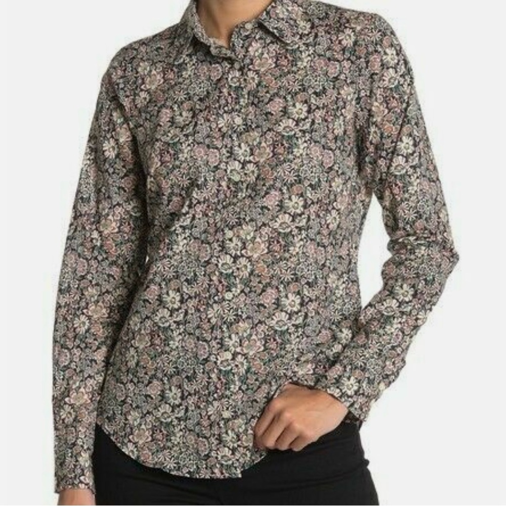 J CREW Button Down Long Sleeve Shirt in Liberty‎ White Garden Size 6